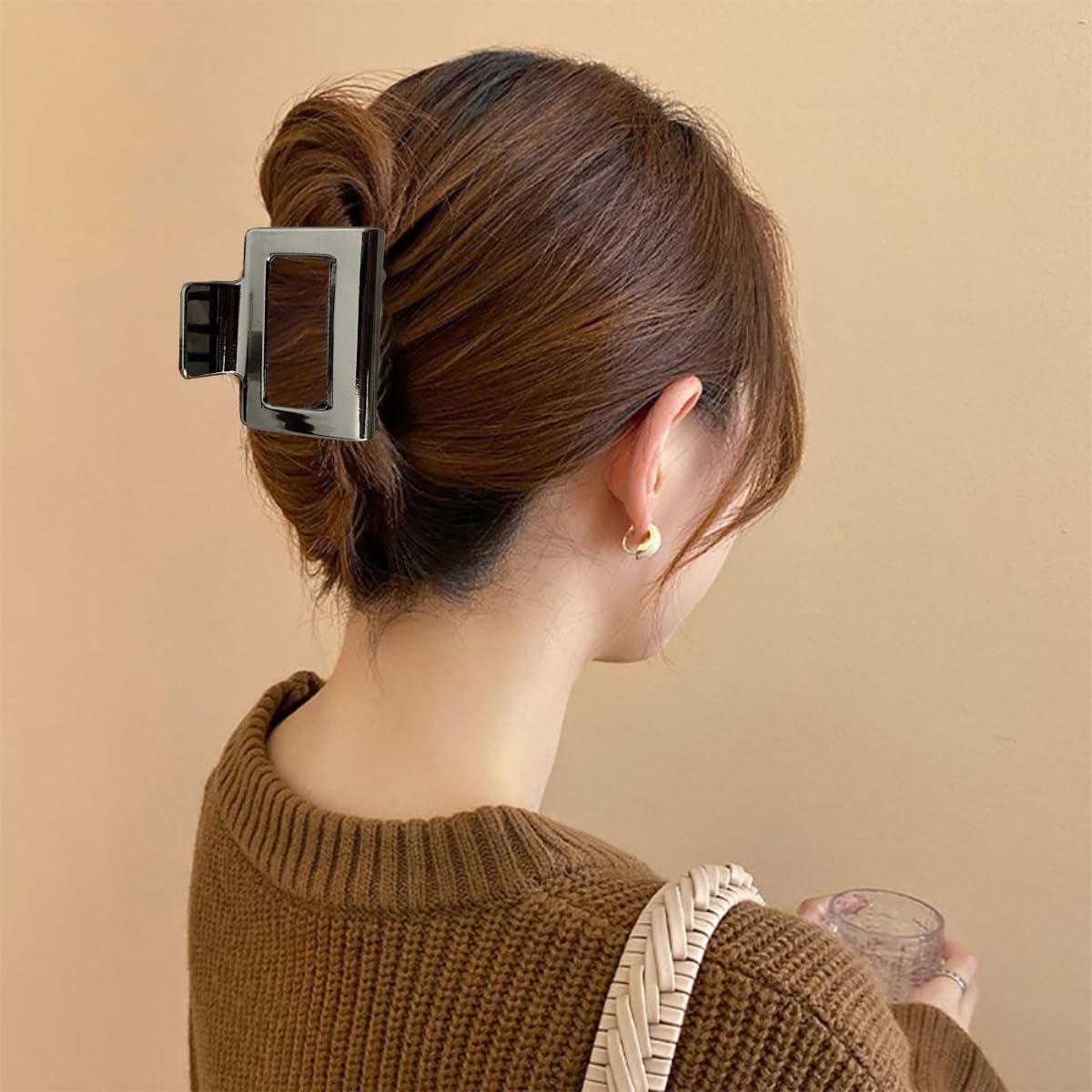 Pinzas para el cabello pequeñas de metal negro para mujer, diseño geométrico cuadrado francés, pasadores para el cabello, accesorios para el cabello