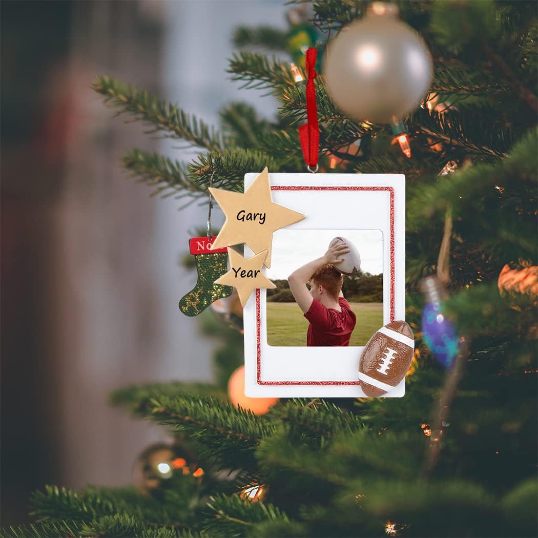 Marco de fotos de fútbol  Adorno de Navidad personalizado de estrella de fútbol  Adorno de Navidad de jugador de fútbol  Regalos conmemorativos para