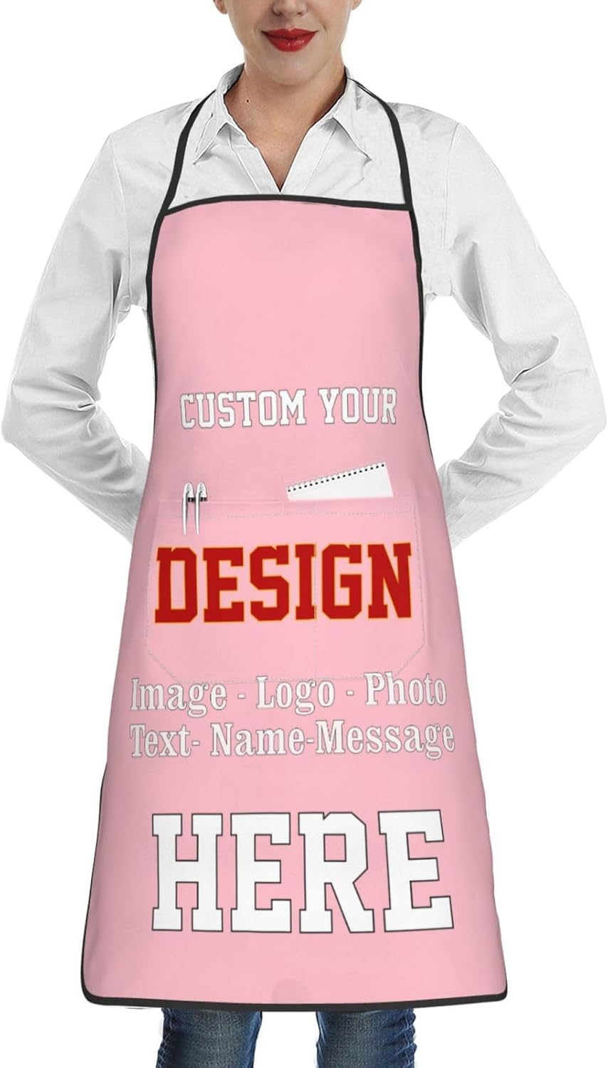 Delantales unisex personalizados para hombres y mujeres, delantales personalizados con tu propio logotipo de equipo, imagen y nombre de texto
