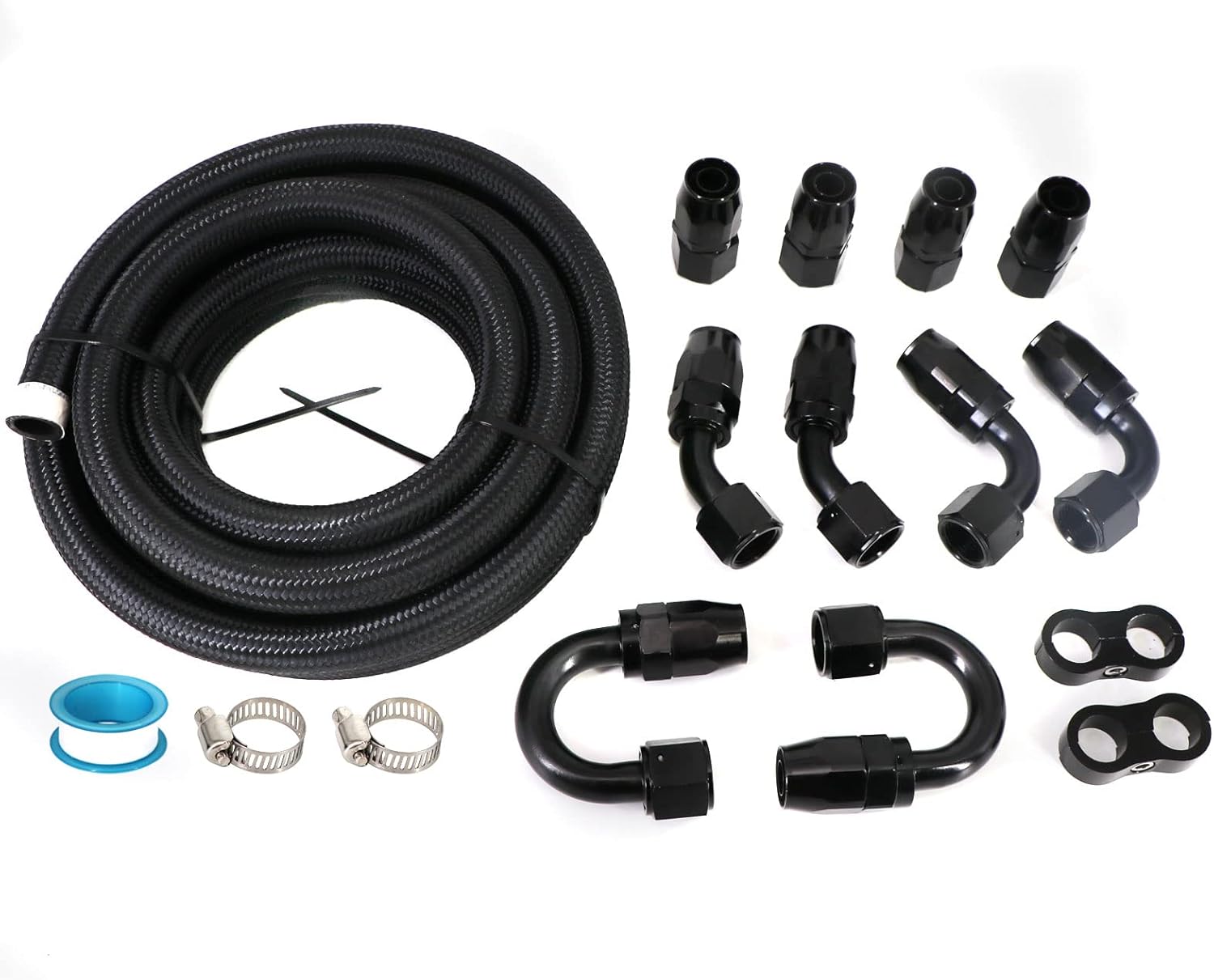 8AN – Kit de montaje de manguera de línea de combustible de 20 pies, de nailon trenzado, línea de combustible de acero inoxidable + kit de extremo