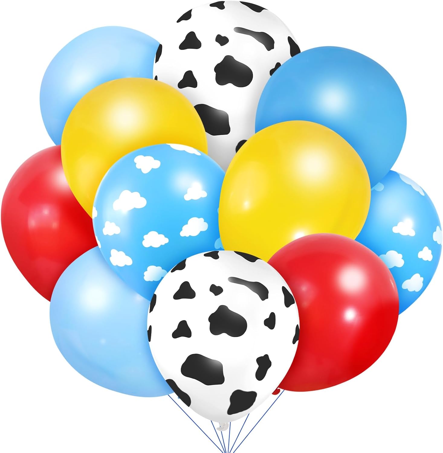 Globos inspirados en juguetes de historia, globos de dibujos animados, decoraciones de fiesta de cumpleaños, estampado de vaca, azul cielo, nube,