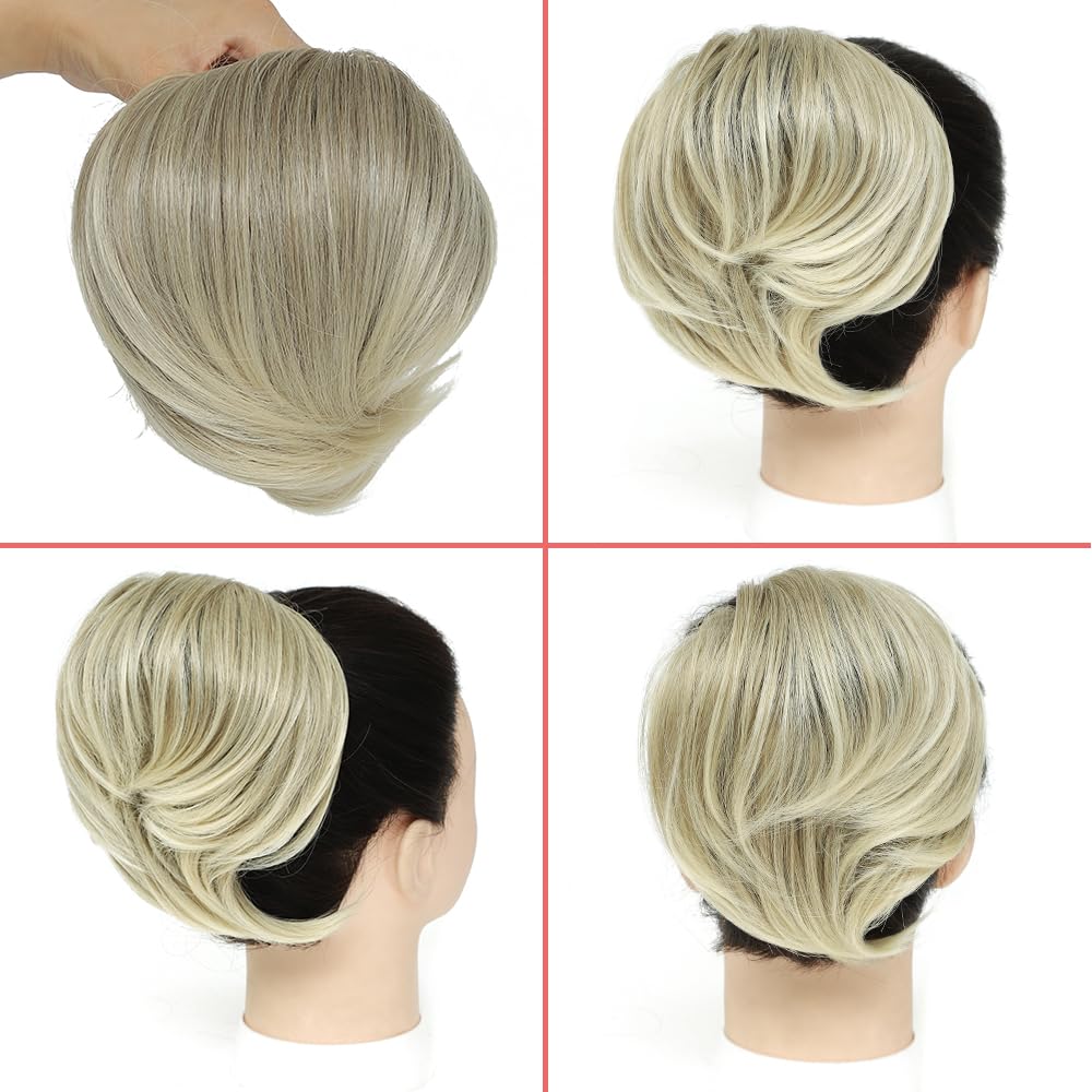KETHBE Pieza de pelo desordenado, moño sintético despeinado, pieza de pelo corto para cola de caballo sintética con banda de goma elástica, piezas