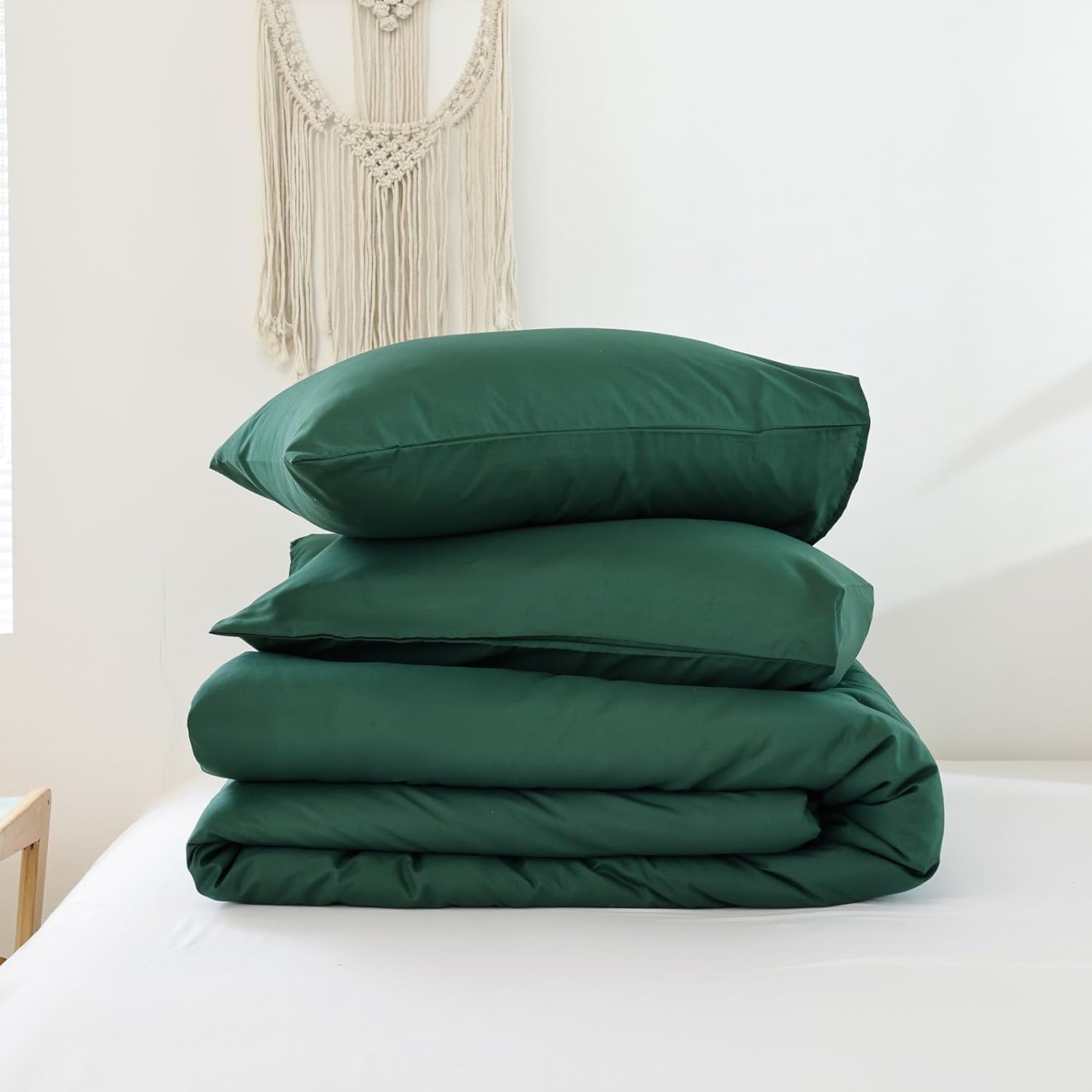 ROSGONIA Edredón verde esmeralda tamaño matrimonial para niñas, niños y adolescentes (1 edredón verde bosque oscuro y 2 fundas de almohada), juego