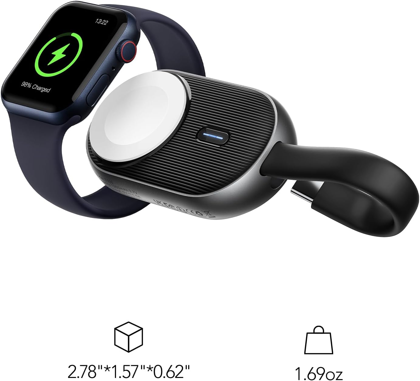 VRURC – Cargador portátil para Apple Watch, cargador de reloj portátil de 1200 mAh, llavero magnético, cargador de reloj inalámbrico para iWatch