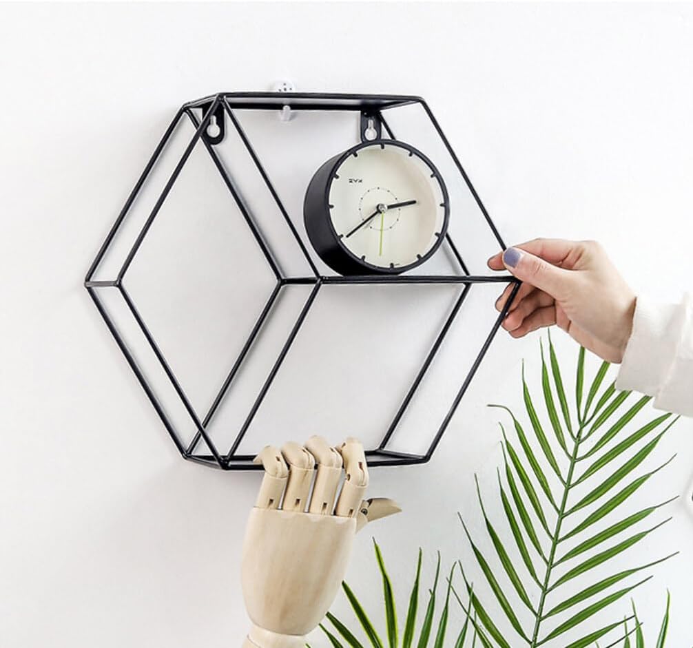 Garneck Estantes flotantes hexagonales para colgar en la pared, estante rústico de granja, soporte de metal para decoración de pared,