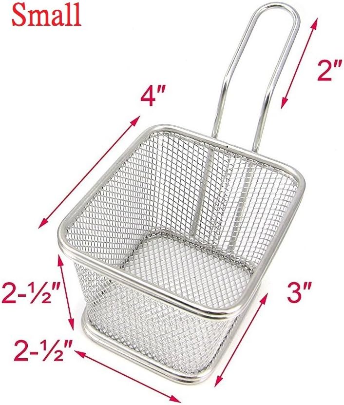 Mini cesta cuadrada de acero inoxidable, soporte para papas fritas, mesa de comida frita (pequeña 4 pulgadas)