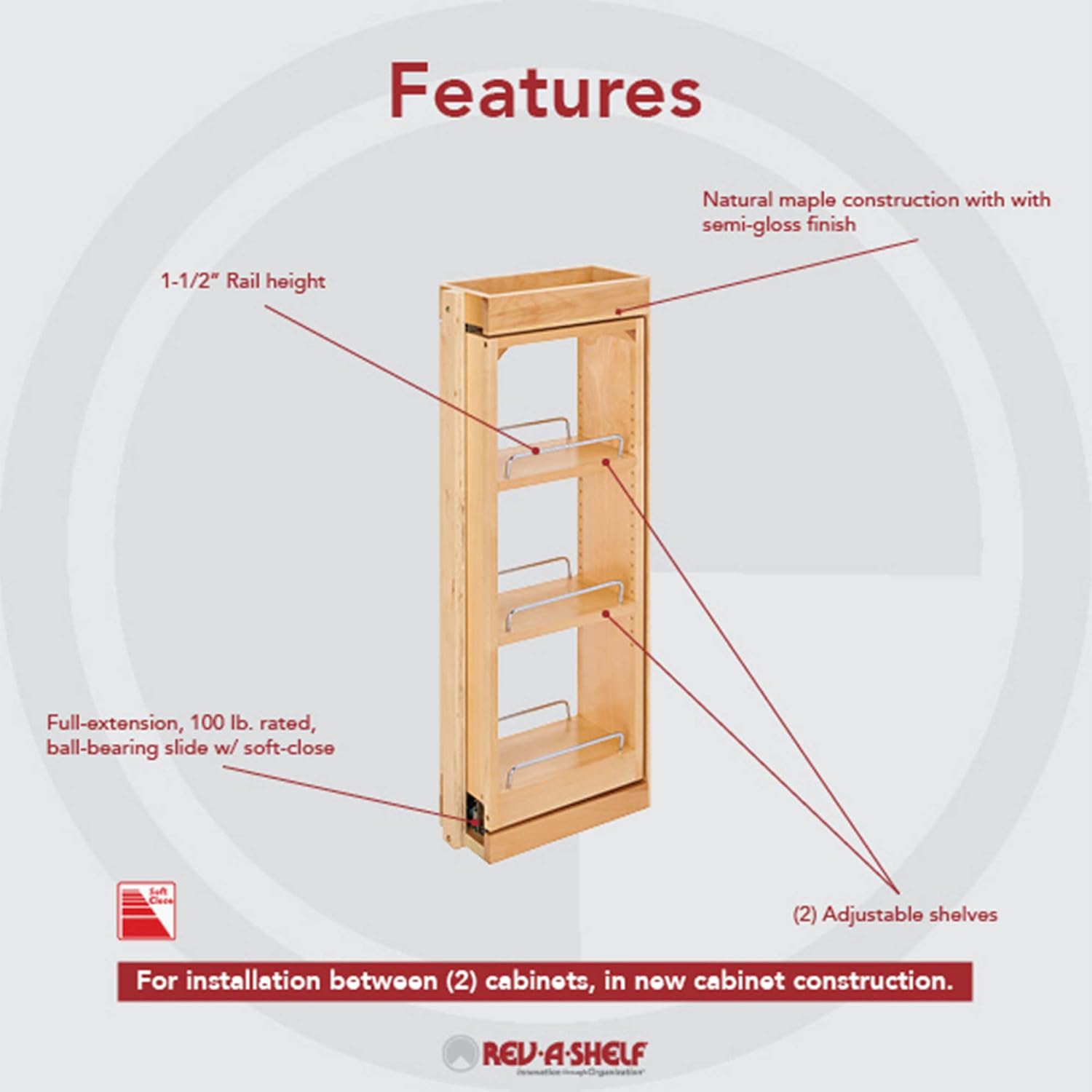 Rev-A-Shelf Organizador de madera extraíble para armario de cocina, almacenamiento de despensa deslizante con cierre suave en varios tamaños, madera