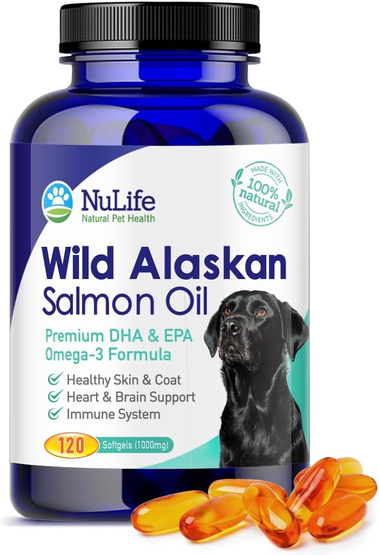 Aceite de salmón puro de Alaska salvaje para perros, suplemento de aceite de pescado Omega 3 para una piel saludable y un pelaje brillante, evita la