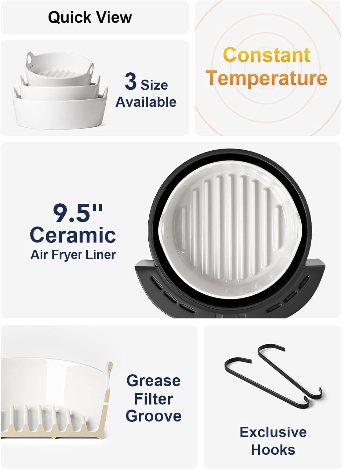 LE TAUCI Forros reutilizables para freidora de aire, revestimiento de cerámica fácil de limpiar para cesta de freidora de aire, accesorios para