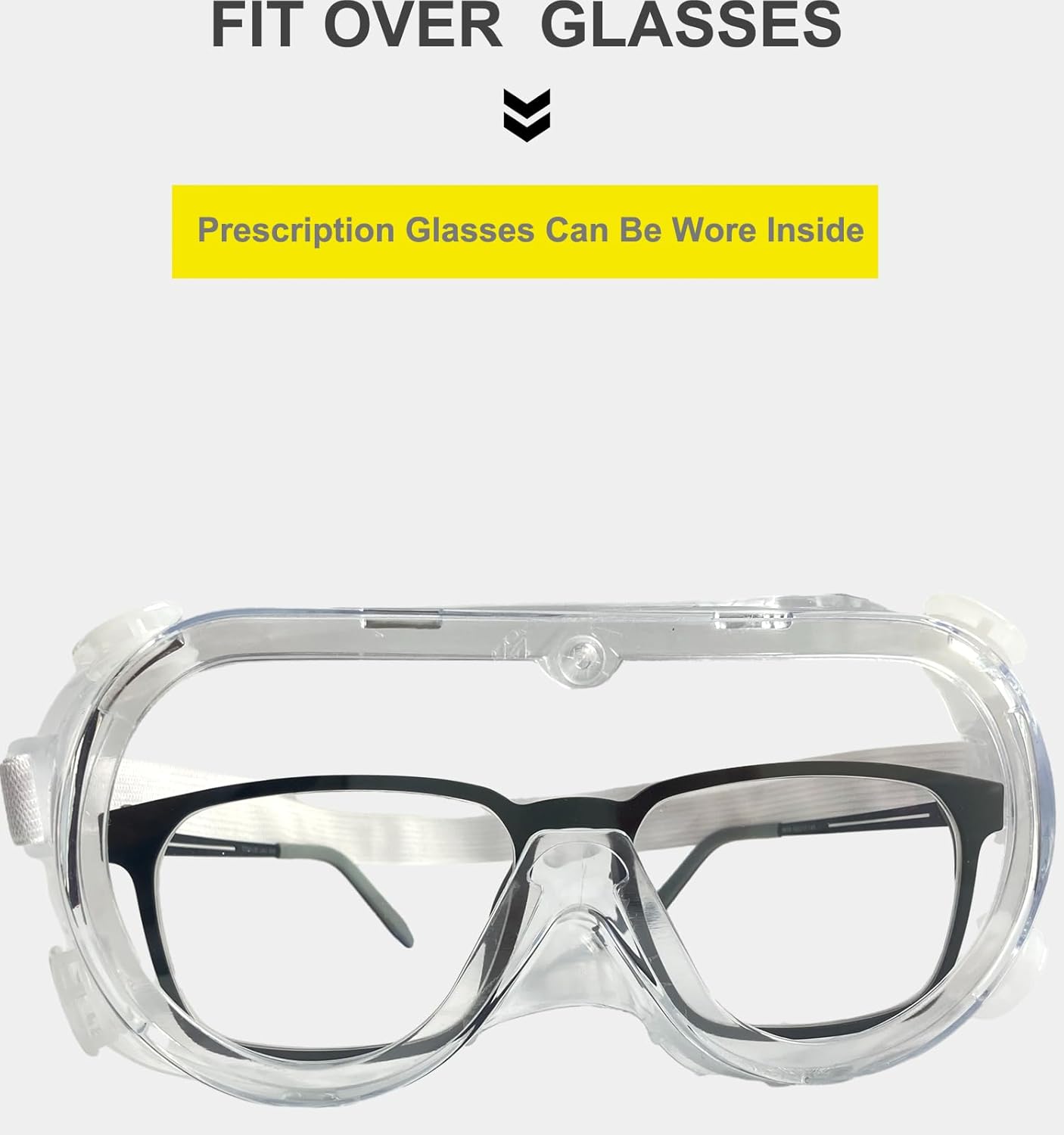 Eyeglasstor Paquete de 4 gafas protectoras de seguridad para química de laboratorio, gafas suaves y ligeras sobre gafas graduadas, construcción