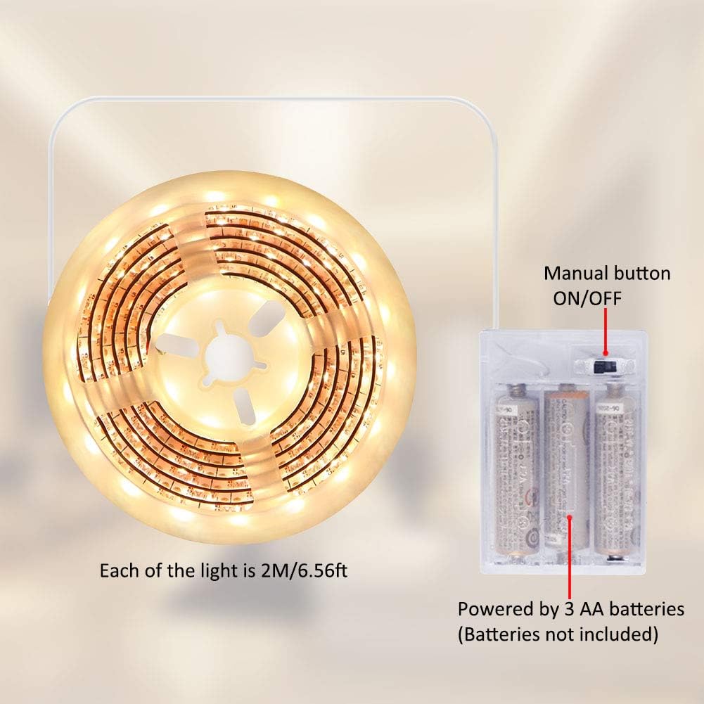 Dmeixs Tira de luces LED que funcionan con pilas, funciona con pilas, color blanco cálido, 3000 K, impermeable, 6.56 pies, luces LED flexibles para