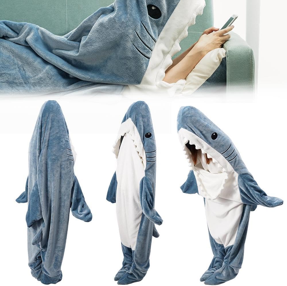Manta de tiburón para adultos y niños, manta de tiburón súper suave y acogedora con capucha, manta de tiburón con capucha para saco de dormir, manta