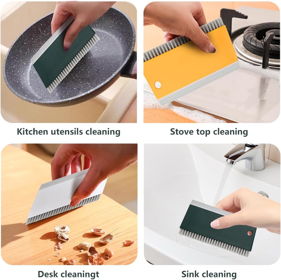3 cepillos para fregadero de cocina y encimera 2 en 1, raspador pequeño, raspador de goma, derrames limpios húmedos y secos, apto para lavavajillas