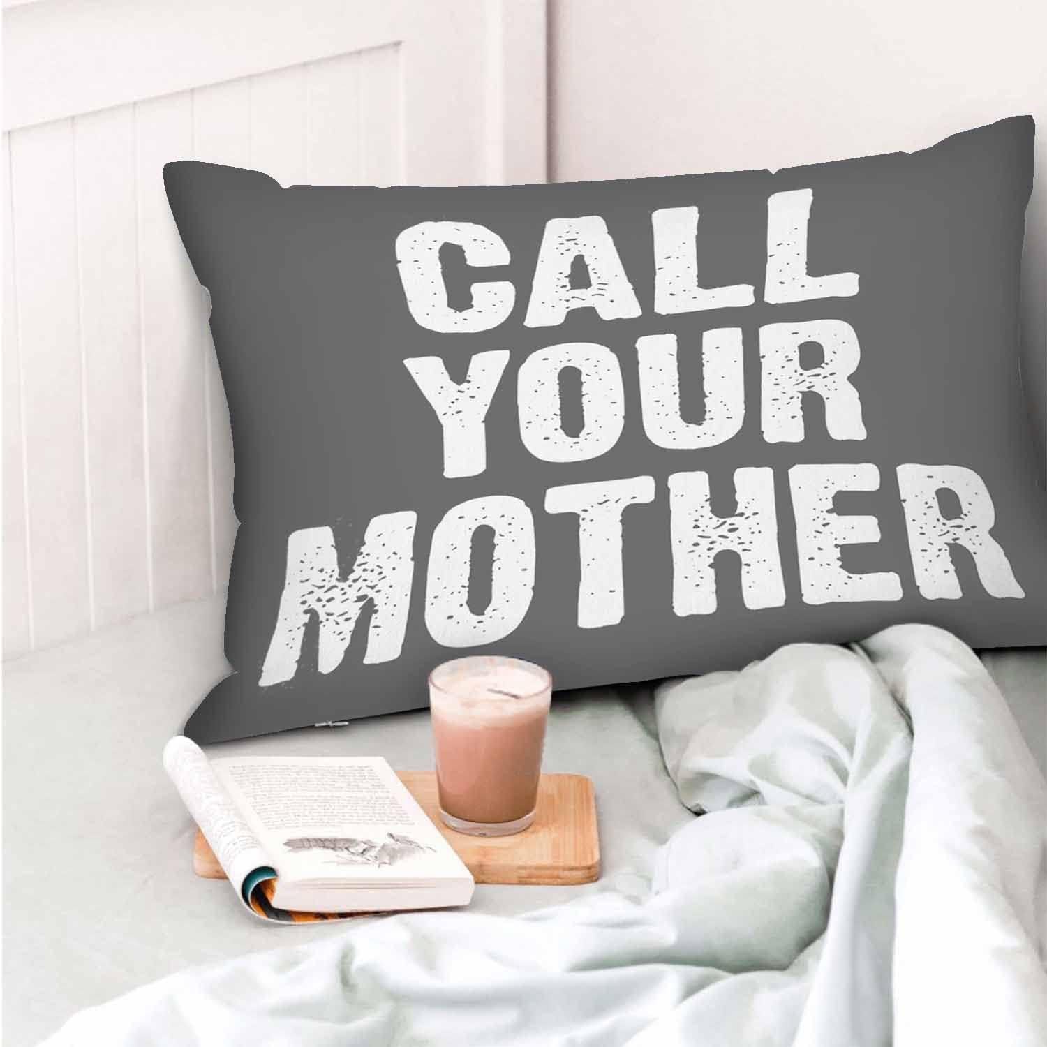 Funda de almohada rectangular blanca con frase divertida llamada a tu madre sobre fondo gris, funda de almohada para cama, sofá, oficina, decoración