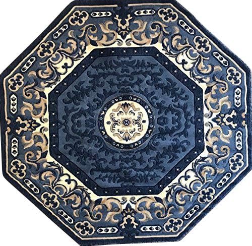 Alfombra tradicional octágona, azul, beige, azul marino, diseño 101 (5 pies 3 pulgadas x 5 pies 3 pulgadas)