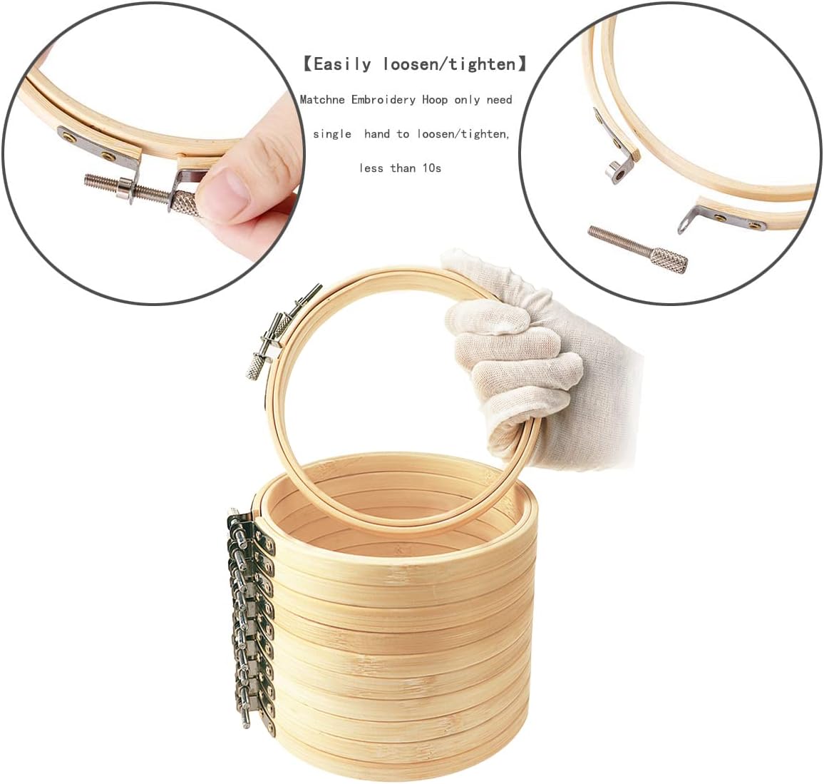 Matchne Aro de bordado, 12 piezas de suministros de punto de cruz de 5 pulgadas y suministros de costura aflojaaprieta fácilmente los aros de madera
