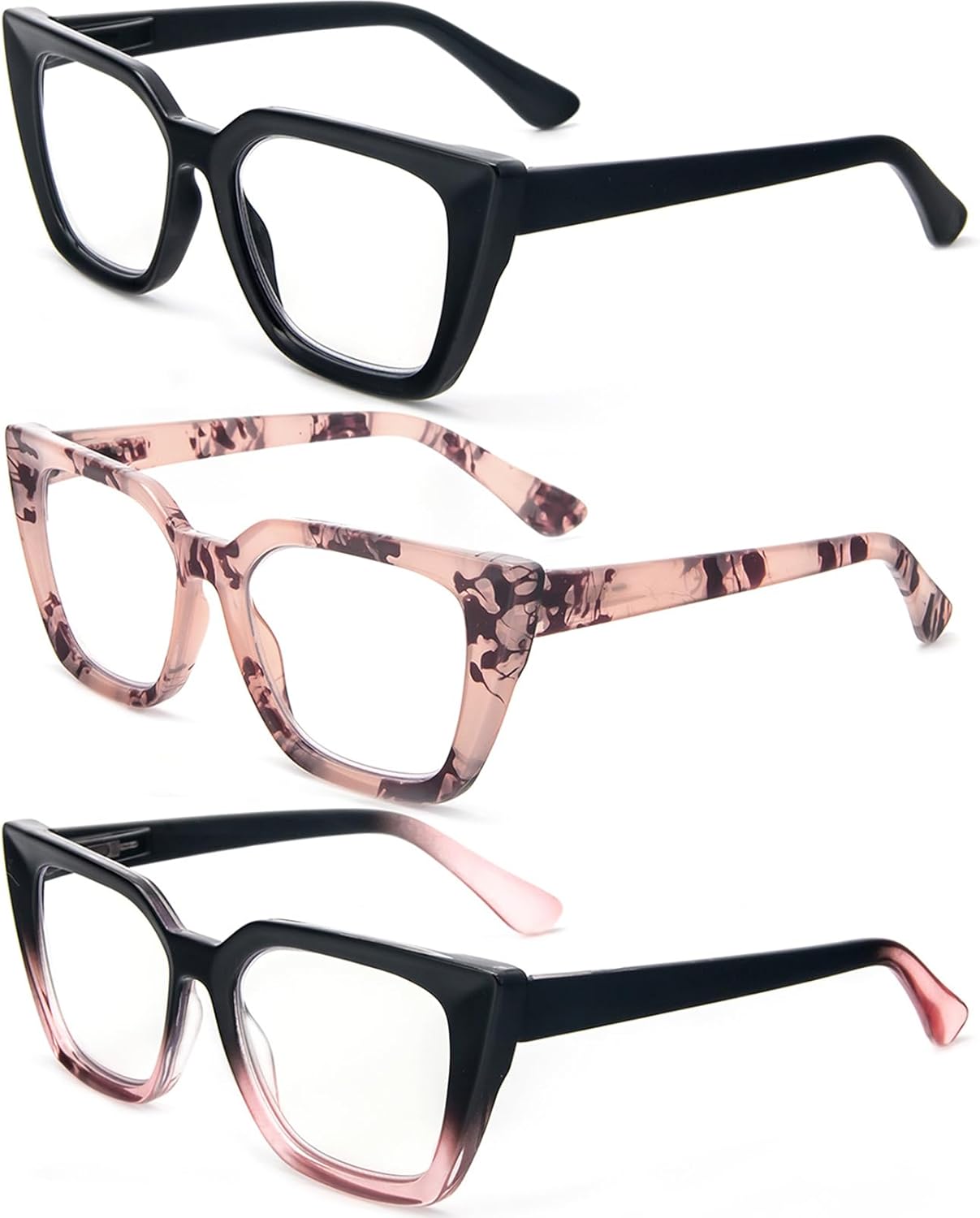 REAVEE Paquete de 3 lentes de lectura elegantes con bloqueo de luz azul para mujer, para computadora a la moda, lindos lectores con bisagra de