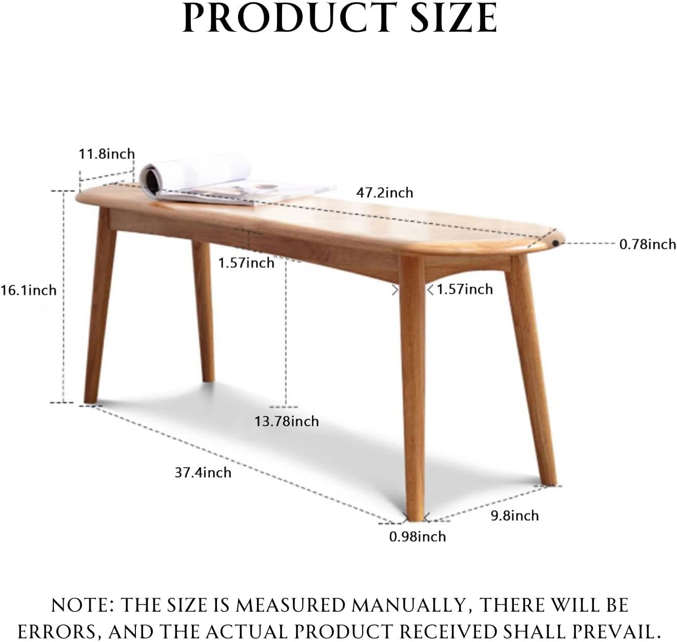 VADISUN – Banco de madera de roble 100 % macizo, diseño de superficie de silla con forma de baguette de esquina redondeada, banco de entrada, banco