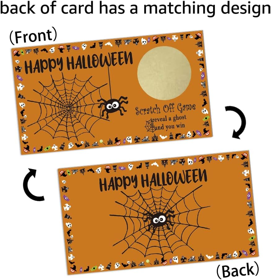 REWIDPARTY Juego de cartas para raspar para fiesta de Halloween (32 unidades) Vales de juego de fiesta de Halloween, premios de juegos de rifas