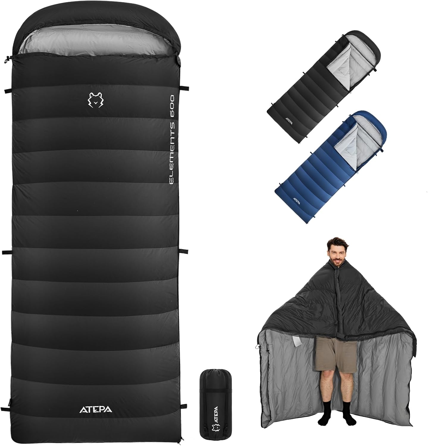 ATEPA Saco de dormir ligero de plumón de 0 grados para adultos, mochila de momia, ultraligero, impermeable, compacto, para todo tipo de clima frío,