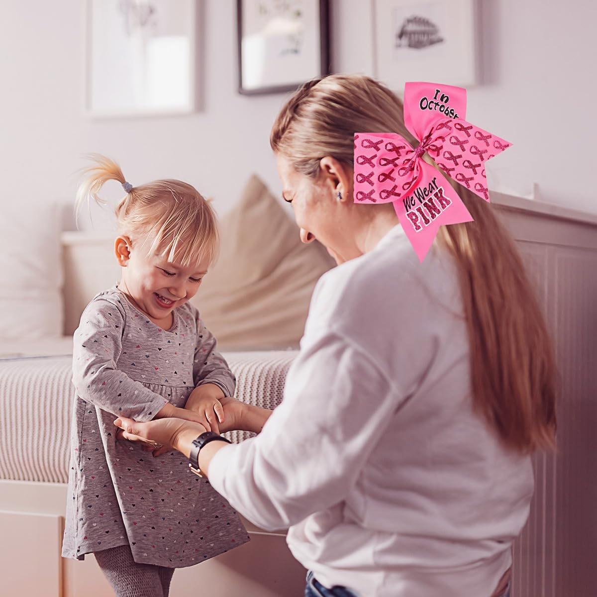 Lazos para el pelo de concientización sobre el cáncer de mama, lazos de animación con purpurina rosa para animadoras de 7 pulgadas, soportes para