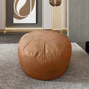 Louis Donné Funda de puf de piel sintética sin relleno, puf otomano redondo para sala de estar, dormitorio, color naranja Louis Donné Funda de puf de piel sintética sin relleno, puf otomano redondo para sala de estar, dormitorio, color naranja