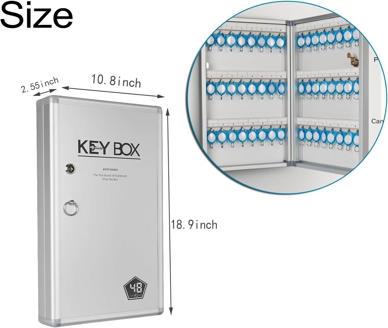 ZORVIDSON Gabinete para llaves, 48 ganchos para llaves de 10.8 pulgadas de ancho x 2.55 pulgadas de profundidad x 18.9 pulgadas de alto, caja de
