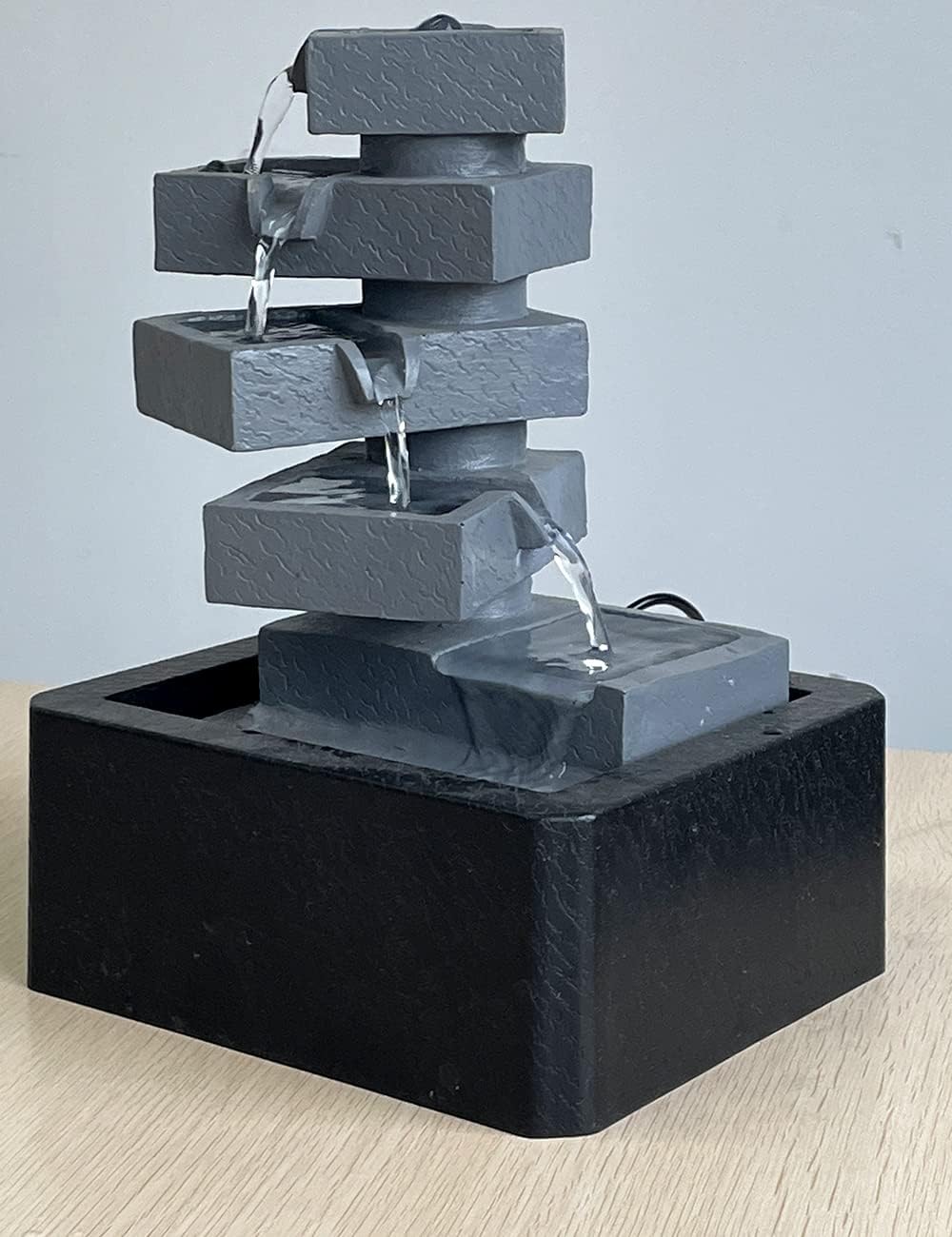 SEINHIJO Fuente de agua de mesa para interiores, Fengshui, cascada, centro de mesa, decoración moderna, escultura, regalos, luces LED de 11 pulgadas