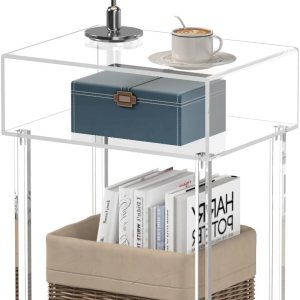 Aquiver Mesita de noche acrílica con patas cuadradas, moderna mesita de noche transparente, mesa auxiliarmesa auxiliar para dormitorio, 15.6 Aquiver Mesita de noche acrílica con patas cuadradas, moderna mesita de noche transparente, mesa auxiliarmesa auxiliar para dormitorio, 15.6