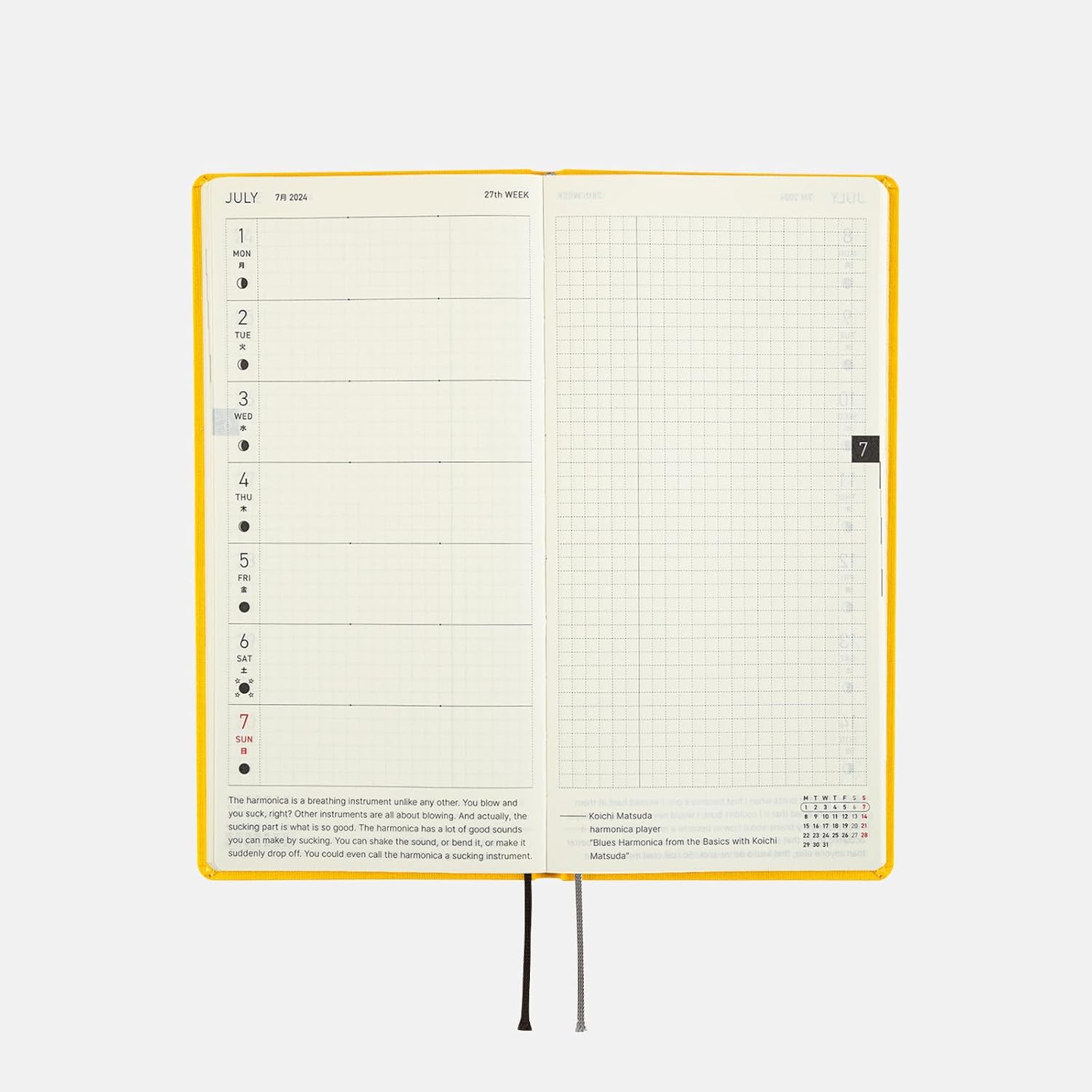 Hobonichi Techo Weeks InglésAlto y Delgado TamañoEnero 2024 Inicio Colores Poppin’ Amarillo