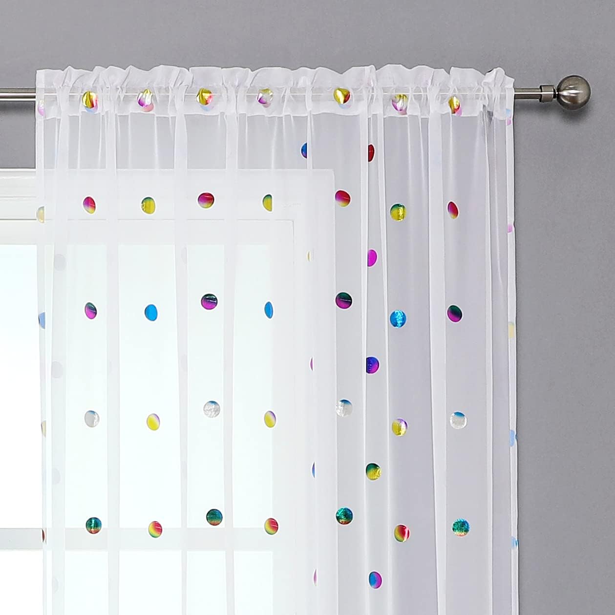 Urban Lotus Cortinas de cocina semitransparentes blancas para comedor de 45 pulgadas de largo, cortinas coloridas con estampado de lunares