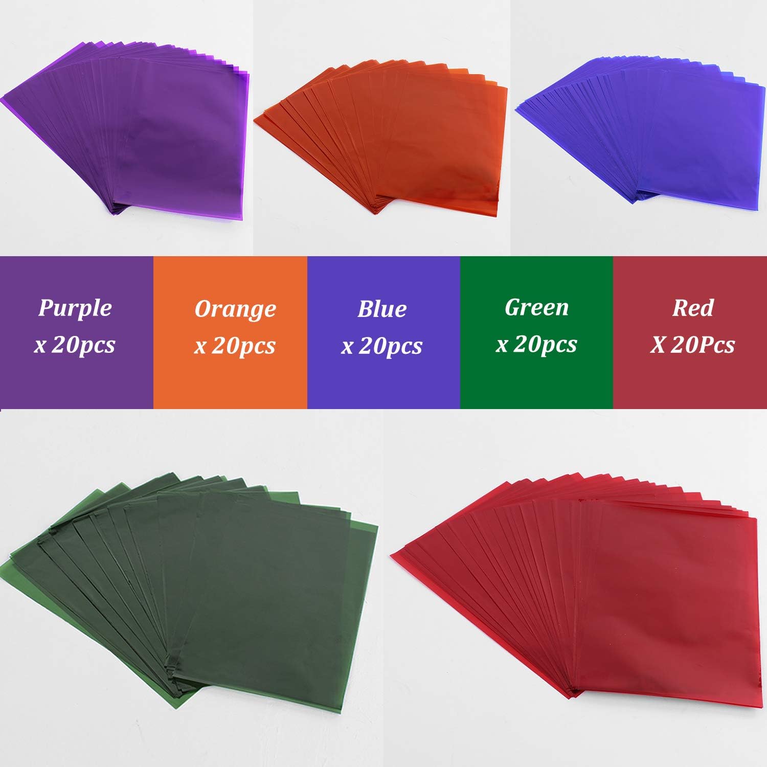 Morepack Bolsas de celofán de colores para el Día de la Madre, 6 x 9 pulgadas, 100 bolsas de celofán coloridas con 100 lazos giratorios, bolsas de