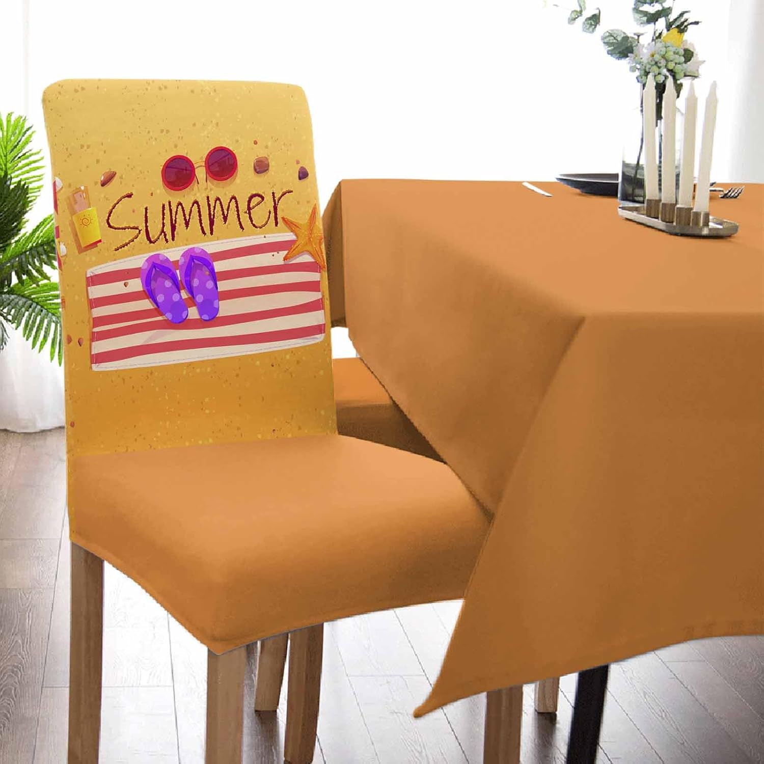 4 Packs Dining Chair Slipcovers for Kitchen, Summer Beach Flip Flops Sunglasses Stripes Universal Stretch Chair Protector Covers for Dining Room