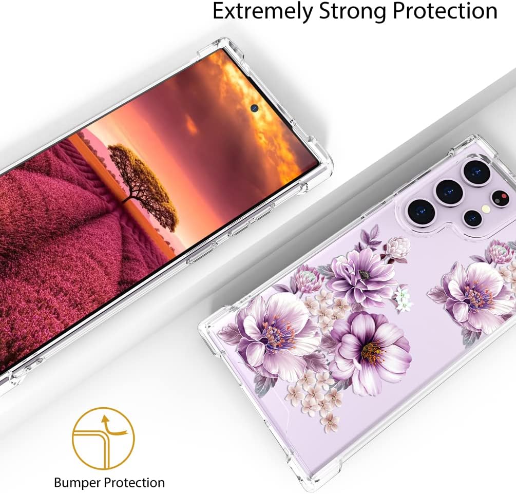 Funda transparente con diseño floral lindo para mujer, diseño femenino para Galaxy S23 Ultra, diseño floral compatible con Samsung Galaxy S23 Ultra