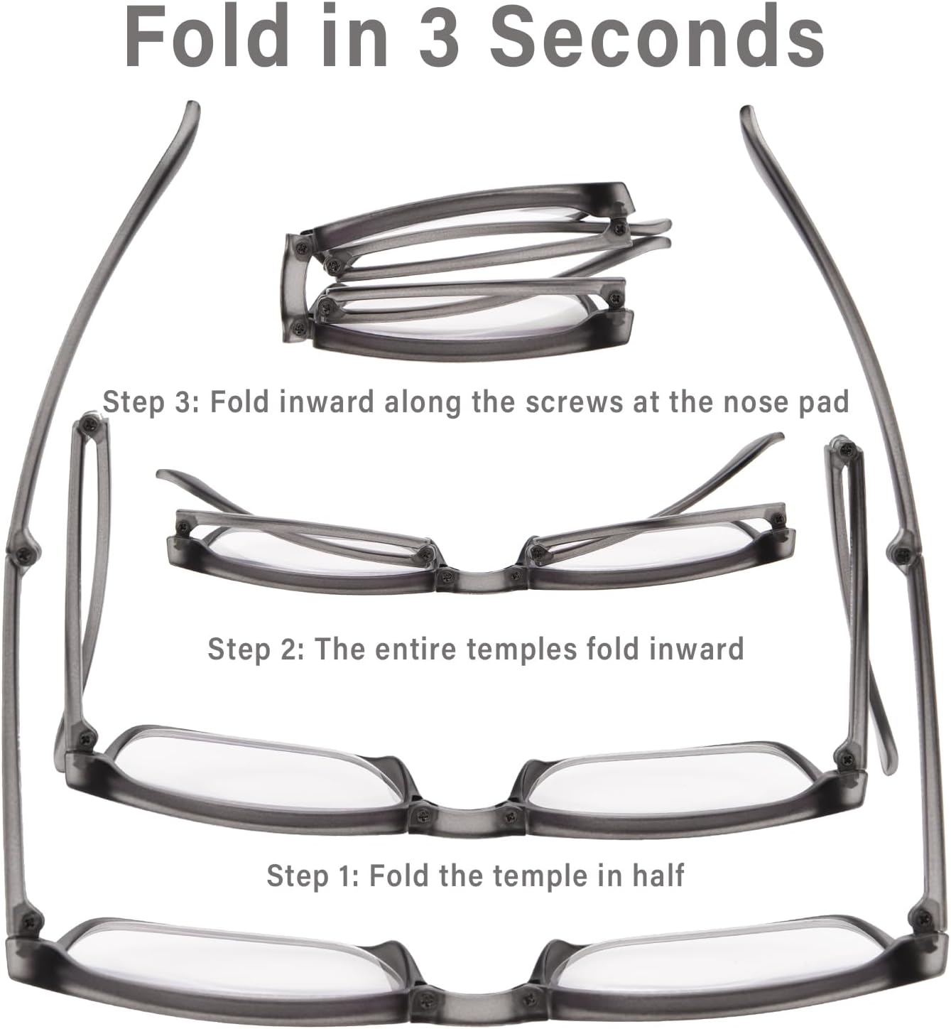 OPTOFENDY Gafas de lectura plegables para mujeres y hombres, pequeños lectores de bisagra de resorte, anteojos de luz azul portátiles con estuche