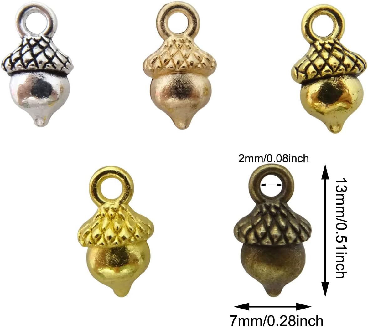 Honbay 100 dijes de aleación de bellota con dije de tuerca 3D para manualidades, aretes, pulseras, collares, llaveros y fabricación de joyas (2