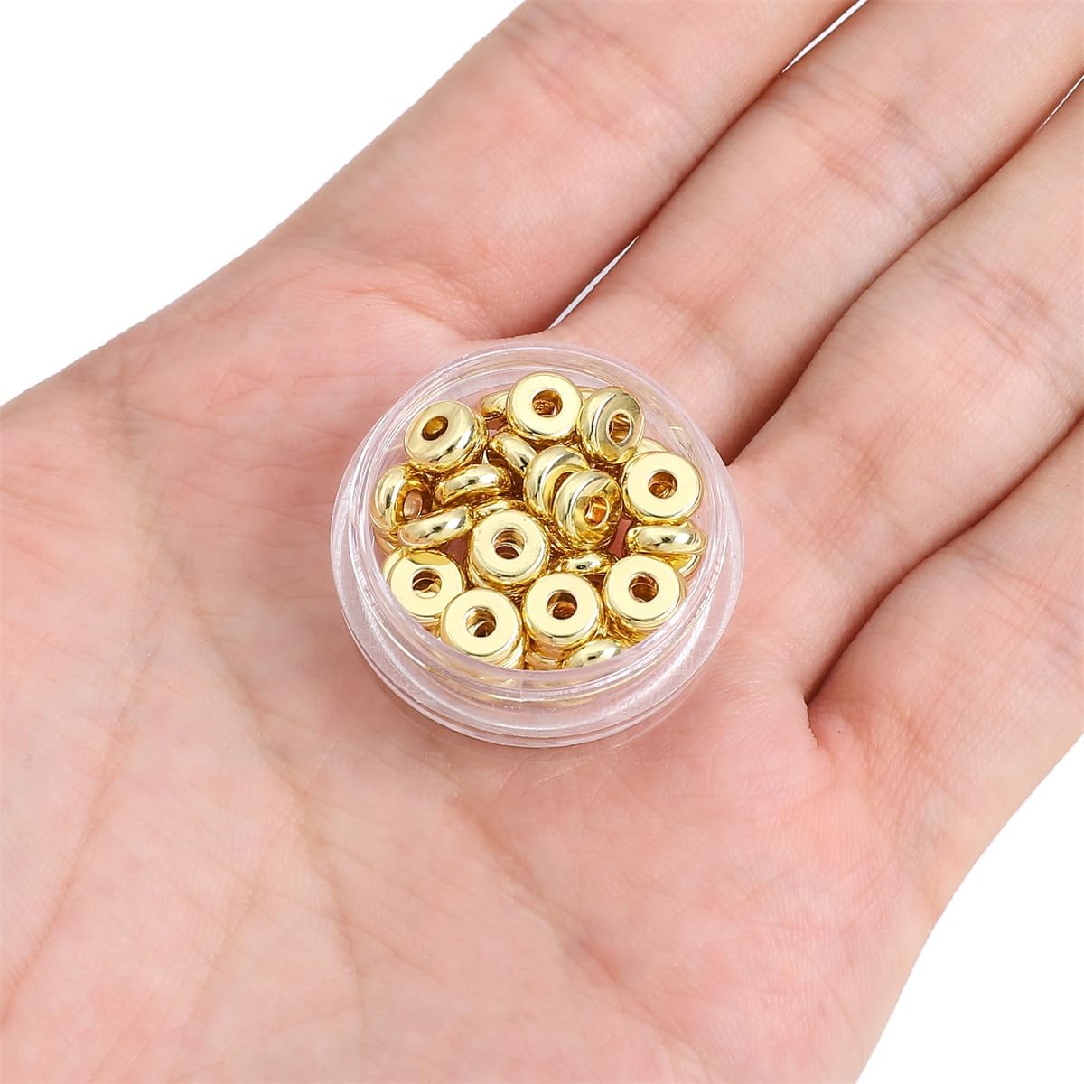 Cuentas espaciadoras de disco chapadas en oro de 14 quilates de 0.236 x 0.079 in, 50 unidades para hacer joyas, no se deslustran