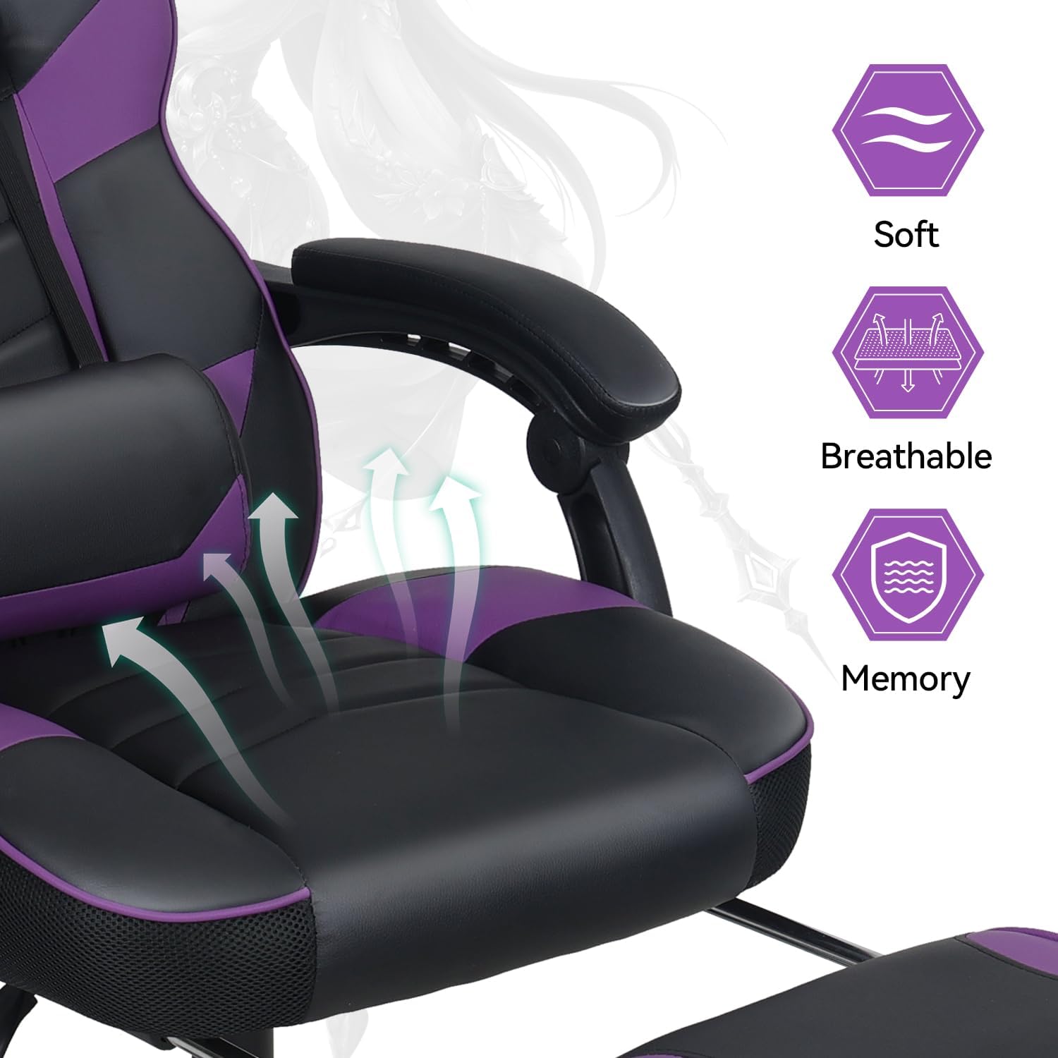ELECWISH Silla de juegos de computadora con reposapiés, silla de jugador de respaldo alto, tamaño grande, ergonómica, ajustable, giratoria,
