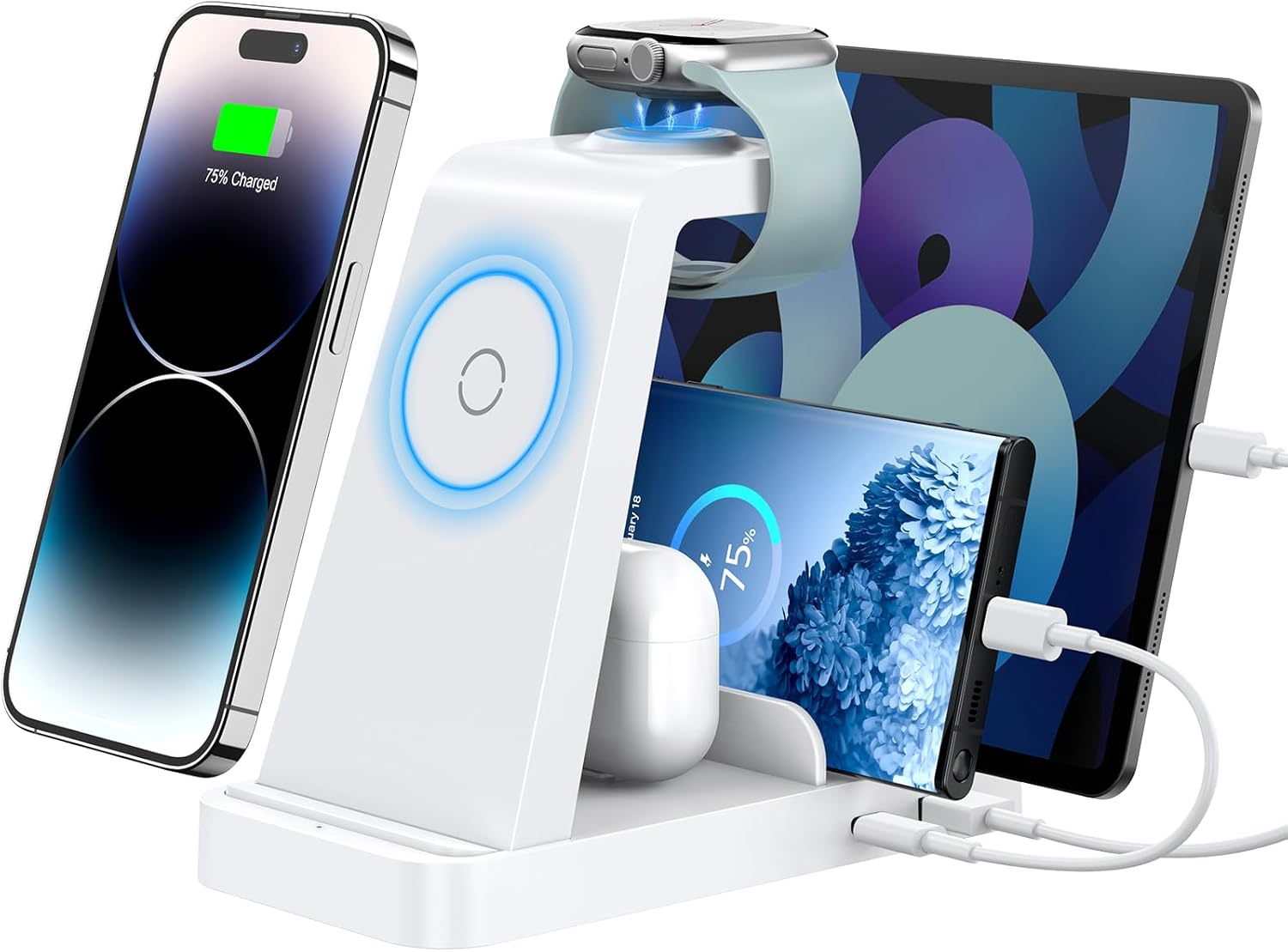 GAUOLN Cargador inalámbrico para iPhone – Estación de carga 5 en 1 para múltiples dispositivos Apple Base de carga inalámbrica rápida para iPhone 15