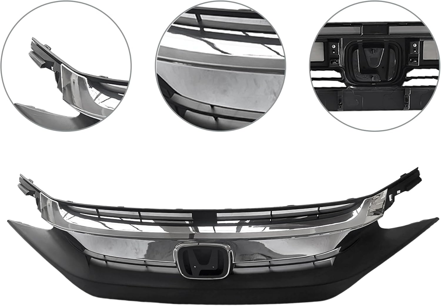 Tyrigion Parachoques delantero parrilla superior negro Wcromo para 2016 2017 2018 2019 Honda Civic HO1212117