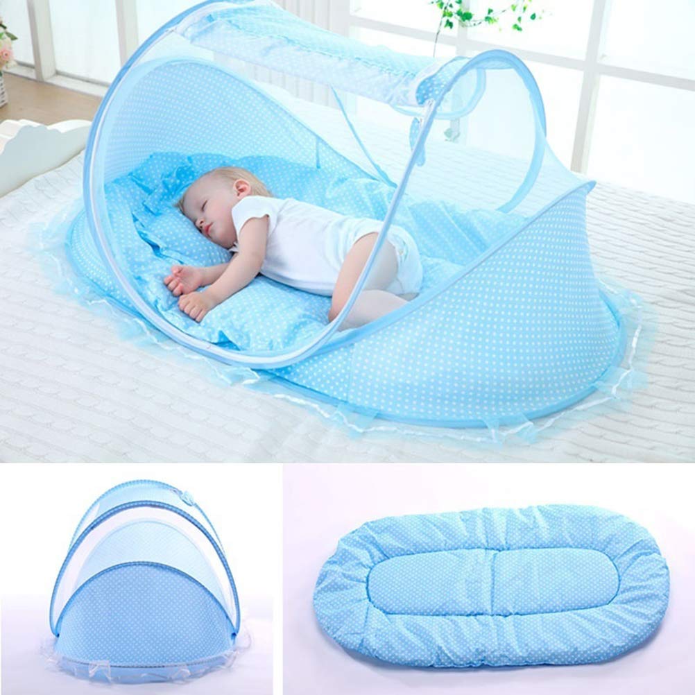 Red para cama de bebé, portátil plegable para cama de bebé, poliéster para recién nacidos, cama de viaje (azul cielo, verde)