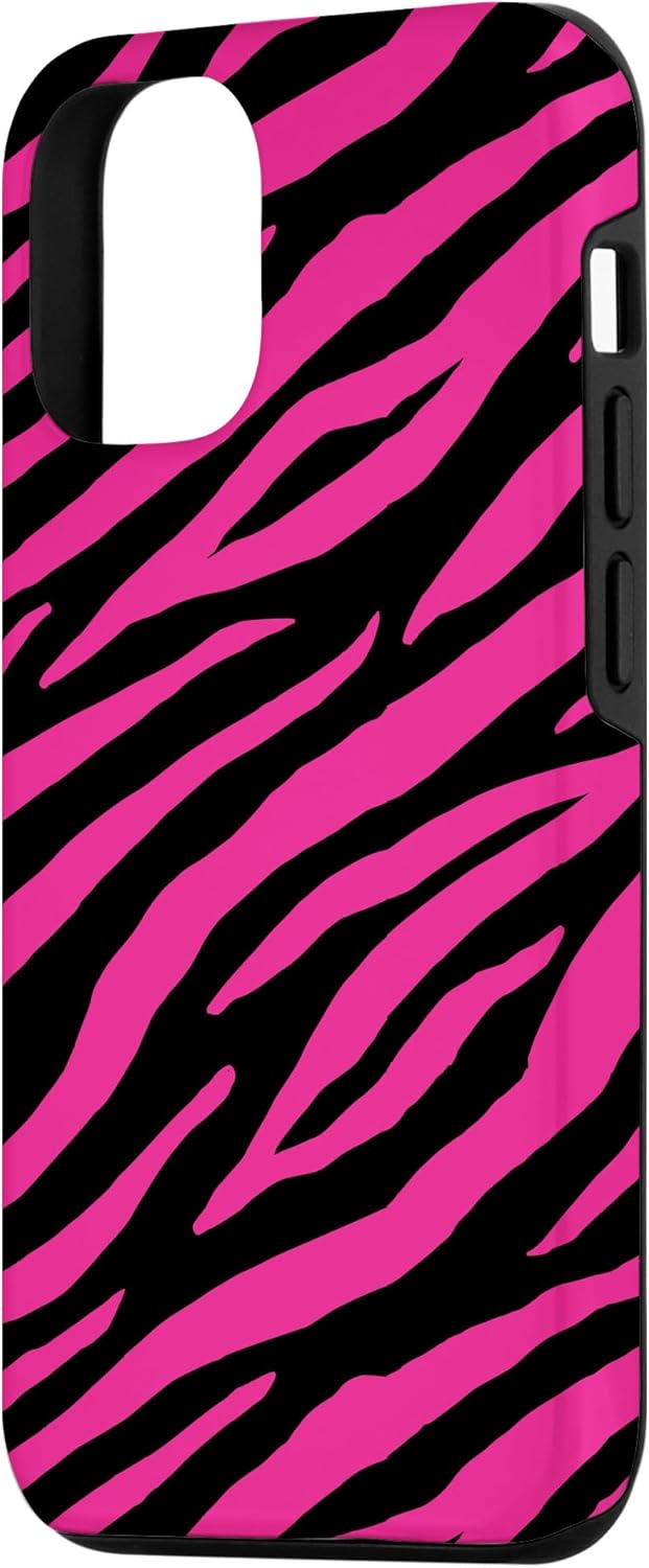 Funda para iPhone 13 Pro, diseño de rayas de cebra rosa y negro para mujeres y niñas