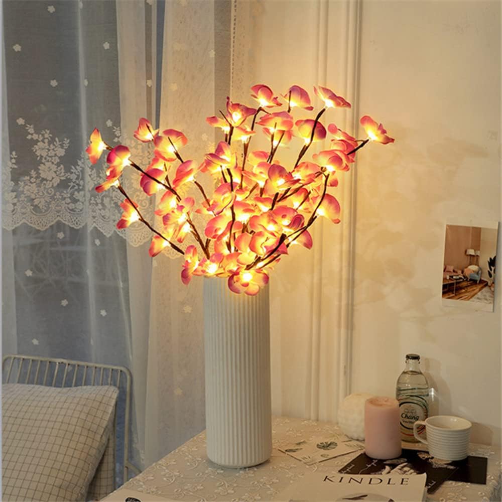 Fantasee Luces de ramita de orquídea, 20 luces LED artificiales de rama de Phalaenopsis alimentadas por pilas, luces de decoración de ramas