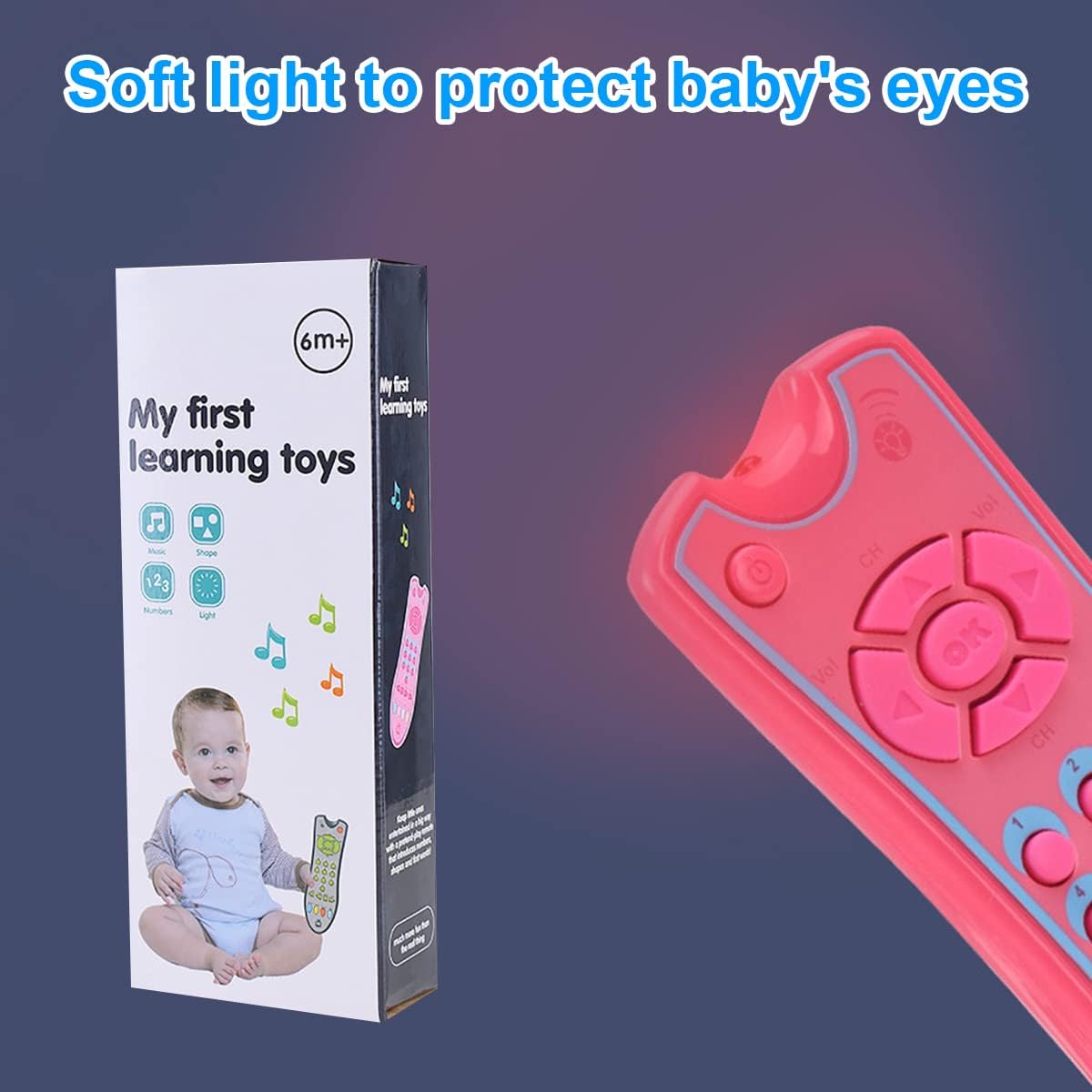 Juguete de control remoto de TV para bebés con luz y sonido, juguete de control remoto realista para niños con inglés, francés, español 3 idiomas,