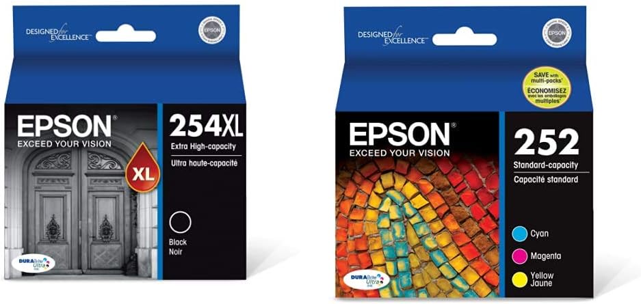 Epson DURABrite Ultra 254XL – Cartucho de tinta de alta capacidad, negro (T254XL120) y EPSON T252 DURABrite Ultra Ink de capacidad estándar