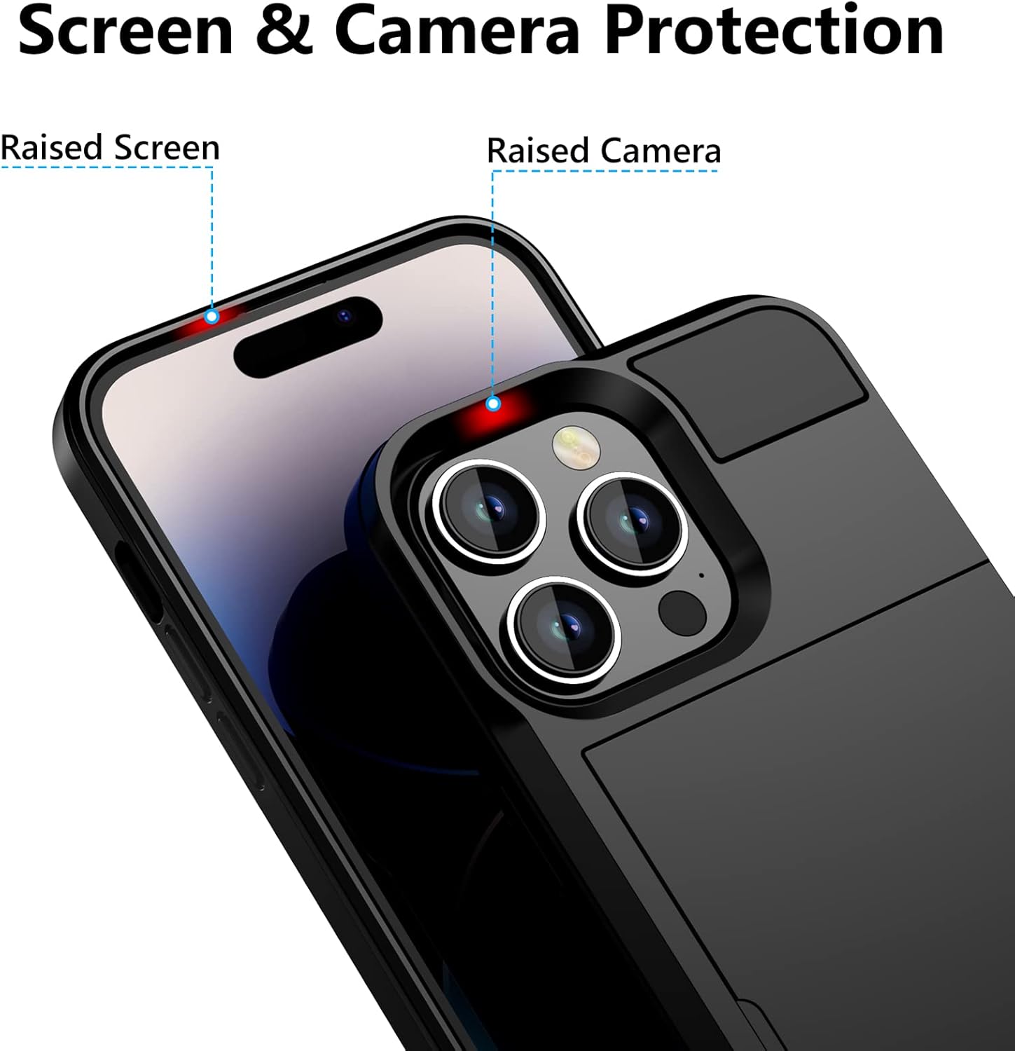 Vofolen Funda para iPhone 14 Pro, cartera para tarjeta de crédito, ranura de identificación, puerta corredera, bolsillo oculto, para hombres y