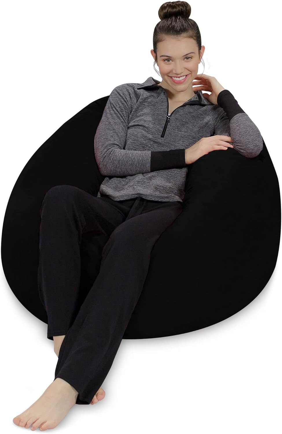 Sofa Sack – Sillón puff Puff de espuma viscoelástica de 3 pies, sofá mediano con funda de microfibra suave, color negro medianoche