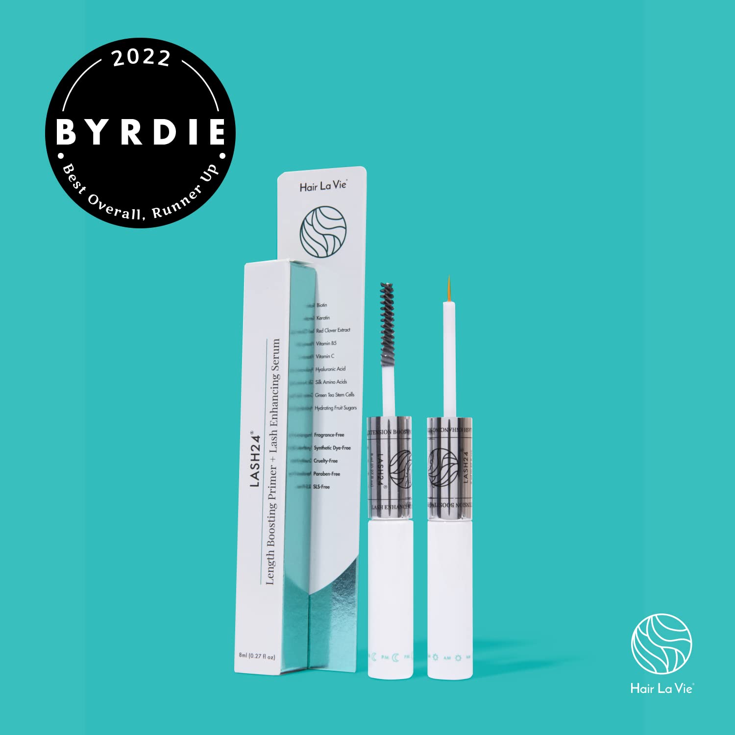 Lash24 de Hair La Vie – Suero de pestañas y suero de cejas – Potenciador de pestañas e imprimación – Fórmula dual con imprimación de pestañas AM y
