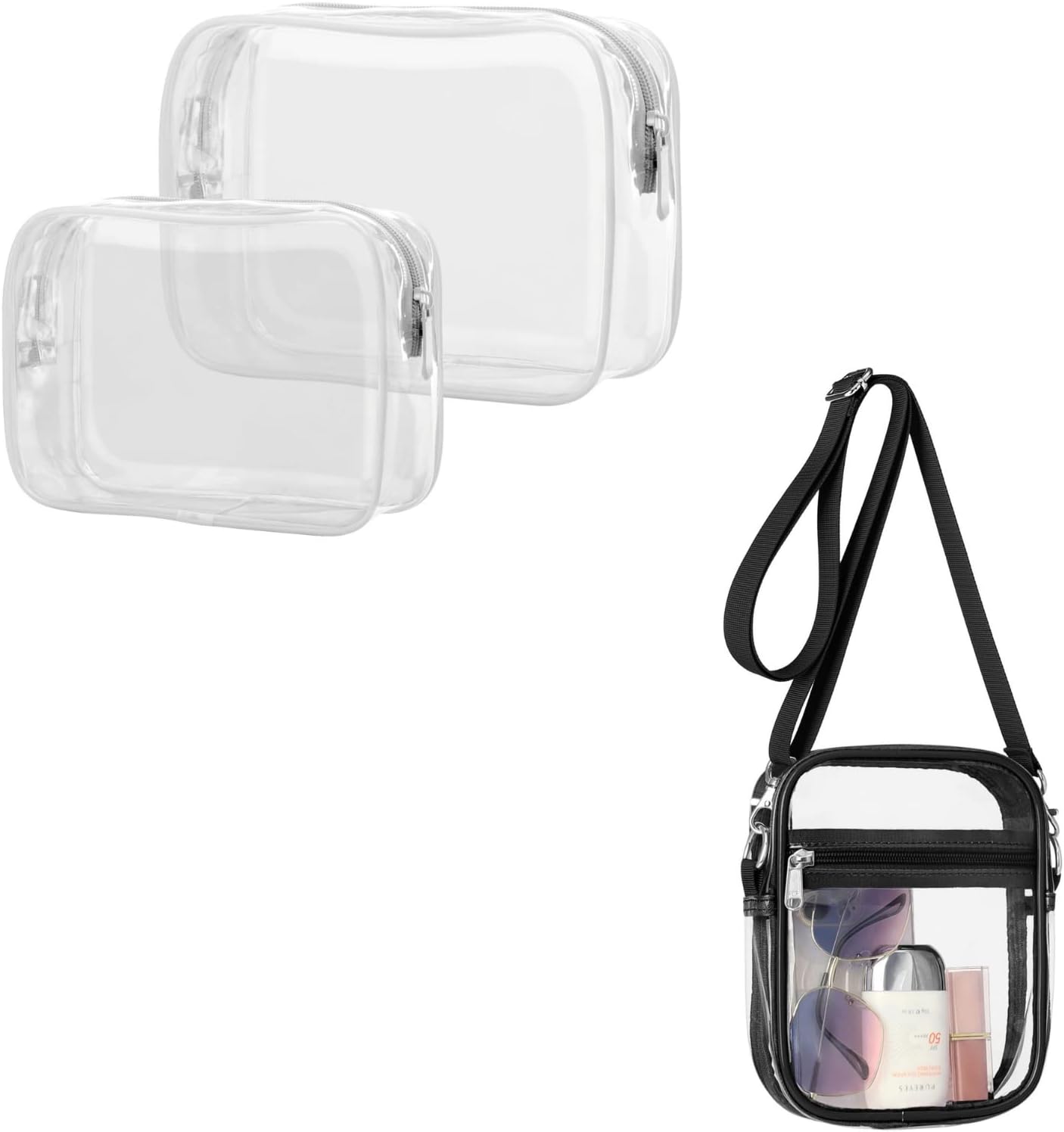 PACKISM Paquete de 2 bolsas de aseo aprobadas por la TSA y bolsa transparente aprobada por el estadio, venta de paquetes, 1 mediano, 1 grande blanco