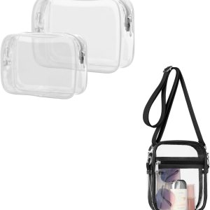 PACKISM Paquete de 2 bolsas de aseo aprobadas por la TSA y bolsa transparente aprobada por el estadio, venta de paquetes, 1 mediano, 1 grande blanco PACKISM Paquete de 2 bolsas de aseo aprobadas por la TSA y bolsa transparente aprobada por el estadio, venta de paquetes, 1 mediano, 1 grande blanco